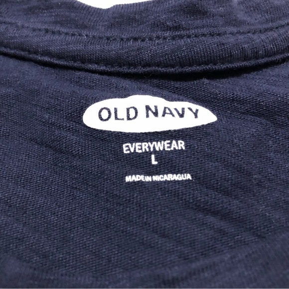 Old Navy Womens Short Sleeve Cotton Crew Neck Curved Hem Navy Blue Graphic Tee L - Picture 3 of 8